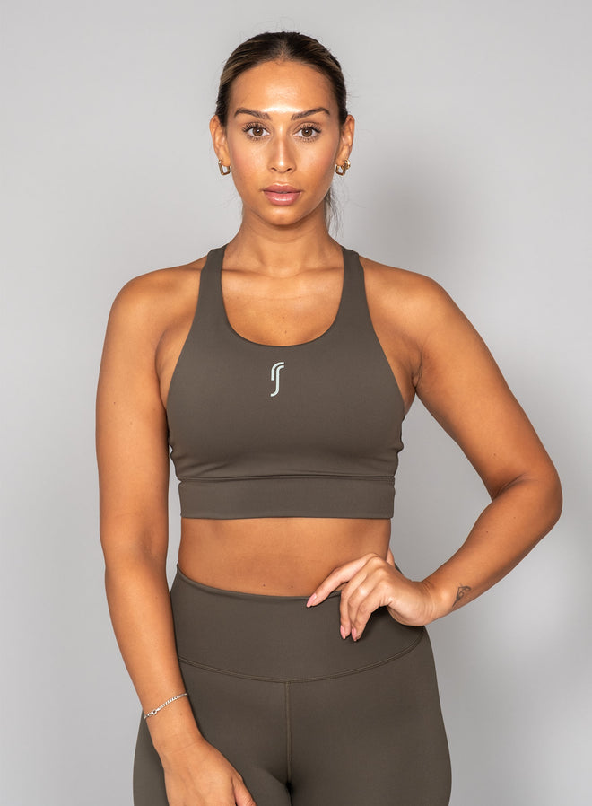 Women's Stretch Tech Sports Bra Logo Deep green