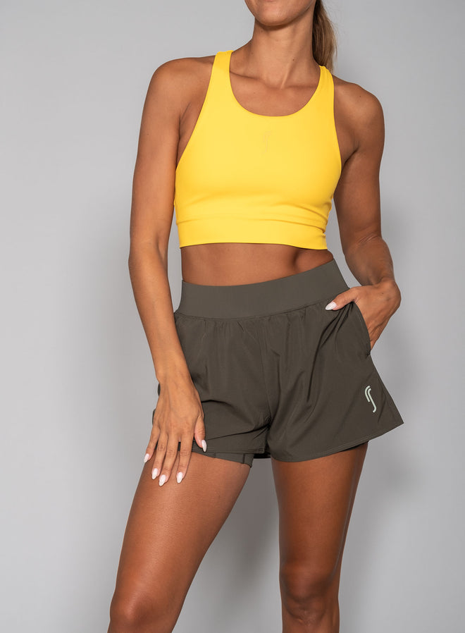 Women's Performance Court Shorts - 2 in 1 with ball pockets Deep green