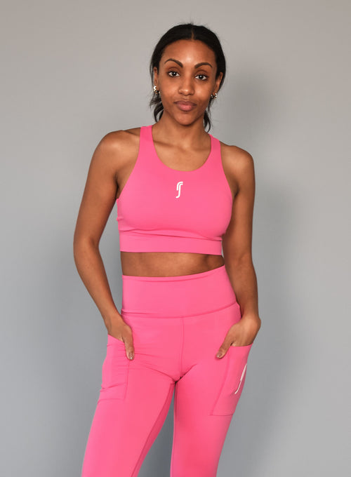 Women's Stretch Tech Sports Bra Logo  hot pink