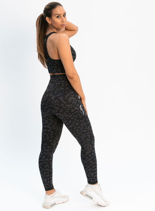 High Waist Tights Side Ball Pocket Leopard