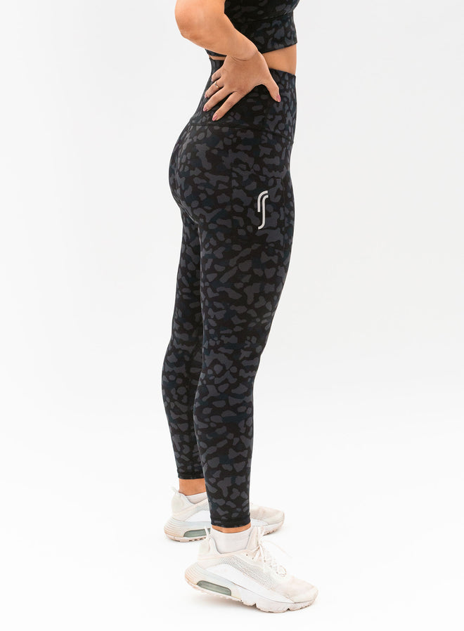 High Waist Tights Side Ball Pocket Leopard